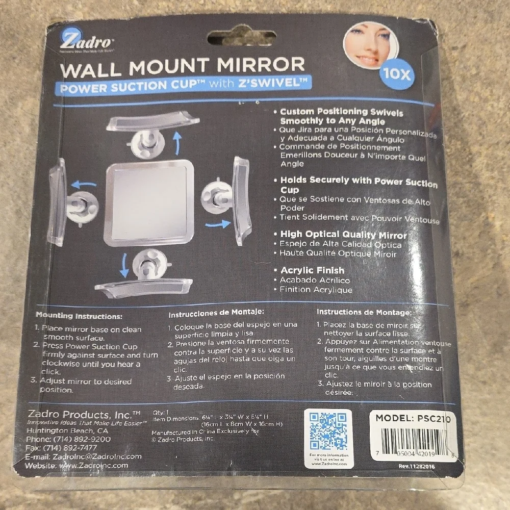 (J21) Zadro Wall Mount Mirror with Suction Cup